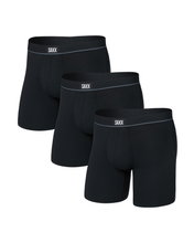SAXX Boxershorts Essential Cotton Boxer Brief Fly schwarz/schwarz Herren - 3 Stück